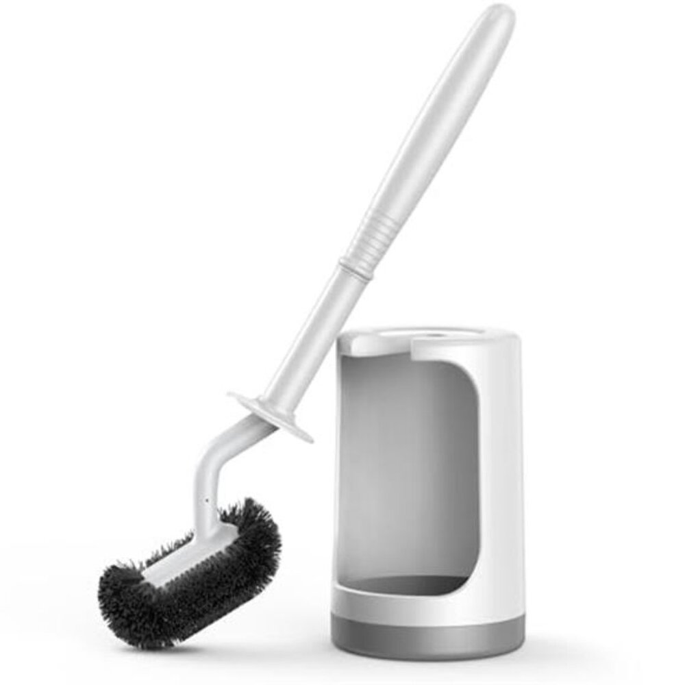 Toilet Bowl Brush Holder Set 2 Pack Curved Deep Clean Scrubber for Small Bathroo